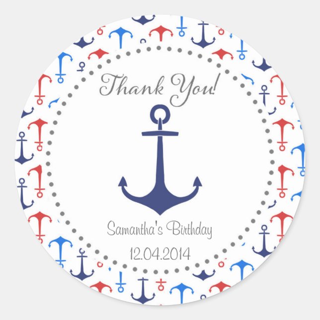 Nautic Anchor Birthday Sticker (Vorderseite)