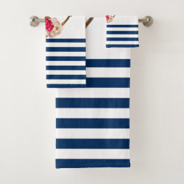 Nautic, Anchor Blume Navy Blue White Stripes Badhandtuch Set