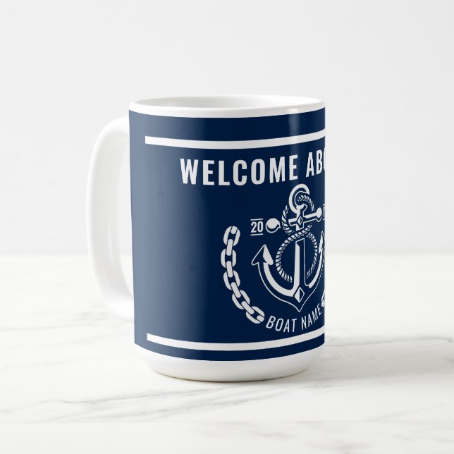Nautic Anchor Boat & Captain Name Kaffeetasse (Vorderseite Links)