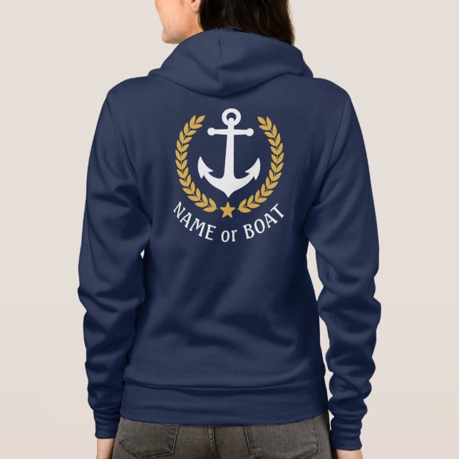 Nautic Anchor Boat Name Gold Laurel Zip Up Hoodie (Rückseite)
