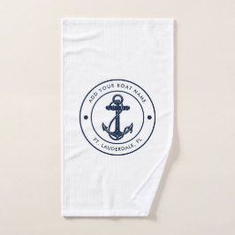 Nautic Anchor Boat Name Navy Blue Boating Swag Handtuch