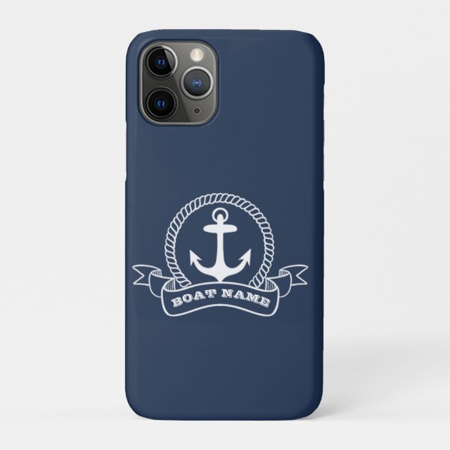 Nautic Anchor Boat Name Navy Blue Case-Mate iPhone Hülle (Rückseite)