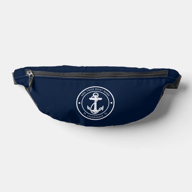 Nautic Anchor Boat Name Navy Blue Custom Bauchtasche (Ablage )
