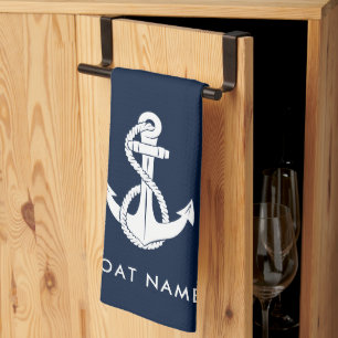 Nautic Anchor Boat Name Navy Blue Custom Geschirrtuch