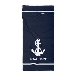 Nautic Anchor Boat Name Navy Blue Custom Strandtuch