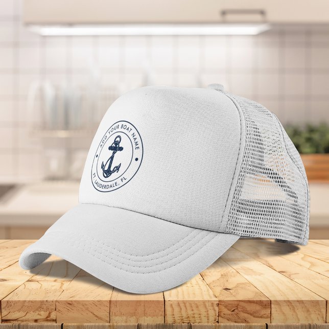 Nautic Anchor Boat Name Navy Blue Custom Truckerkappe (Nautical Anchor Boat Name Navy Blue Custom Trucker Hat)