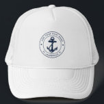 Nautic Anchor Boat Name Navy Blue Custom Truckerkappe<br><div class="desc">Fügen Sie Ihren Bootsnamen hinzu und docken Sie an, indem Sie oben auf die Schaltfläche "Personalisieren" klicken. Set-Segel im Stil mit unserem maßgeschneiderten nautischen Hut, der ultimativen Begleiter für Ihre maritimen Abenteuer. Dieser LKW-Hut besticht durch ein niedliches Design, das von den Wundern des Ozeans inspiriert wird und klassische maritime Motive...</div>