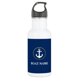 Nautic Anchor Boat Name Navy Blue Gold White Edelstahlflasche