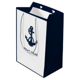 Nautic Anchor Boat Name Navy Blue Modern Mittlere Geschenktüte