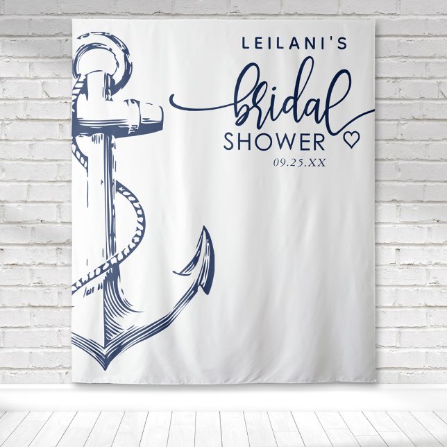 Nautic Anchor Brautparty White Wandteppich (White nautical navy anchor bridal shower backdrop perfect for photo ops at a beach them shower)