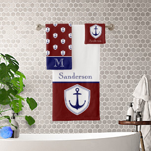 Nautic Anchor Burgundy Bad Ocean Navy Bad Badhandtuch Set
