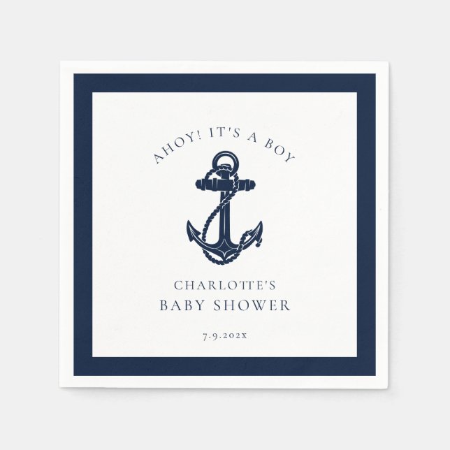Nautic Anchor Coastal Boy Baby Shooting Paper Serviette (Vorderseite)