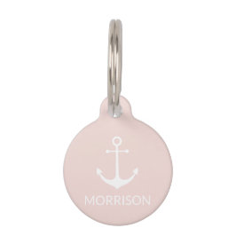 Nautic Anchor Custom Blush Pink Hund Name info Haustiermarke