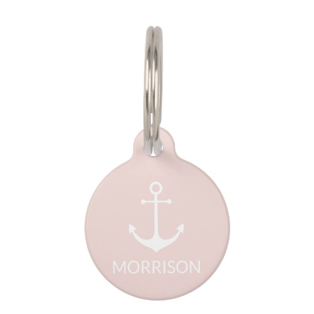 Nautic Anchor Custom Blush Pink Hund Name info Haustiermarke (Vorderseite)