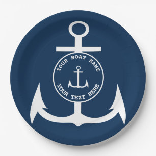 Nautic Anchor Custom Navy Blue 9" Pappteller