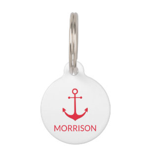 Nautic Anchor Custom red white dog Name info Haustiermarke