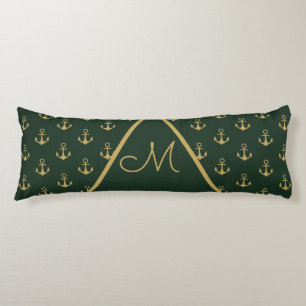 Nautic Anchor Dark Forest Green Gold Monogram Seitenschläferkissen