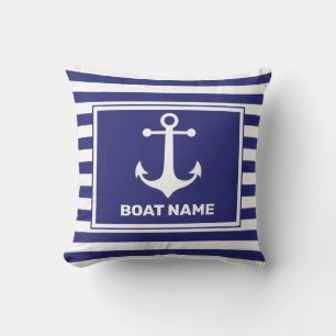 Nautic Anchor Design Navy Blue Stripe Pille Kissen