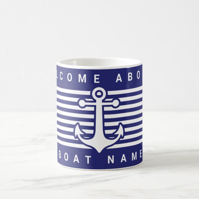 Nautic Anchor Design Navy Blue White Stripe Eleg Kaffeetasse (Mittel)