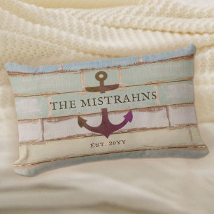 Nautic Anchor Familienname Rustikales Holz Lendenkissen