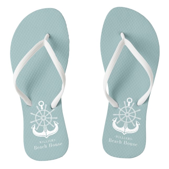 Nautic Anchor Family Name Beach House Flip Flops (Fußbett)