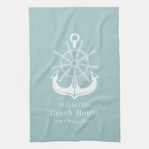 Nautic Anchor Family Name Beach House Geschirrtuch