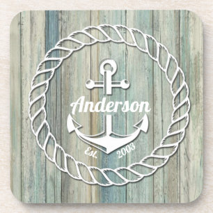 Nautic Anchor Family Name Beach House Sommer Getränkeuntersetzer