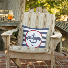 Nautic Anchor Family Name Navy Blue Stripes Kissen