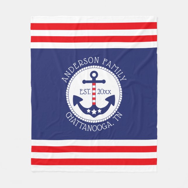 Nautic Anchor Family Name Patriotic Fleecedecke (Vorderseite)