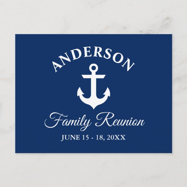 Nautic Anchor Family Wiedersehen Navy Blue Postkarte (Vorderseite)