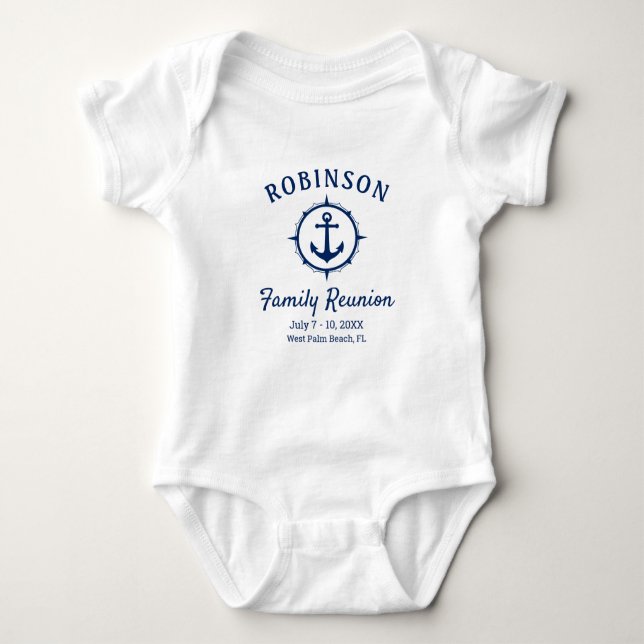 Nautic Anchor Family Wiedersehen Navy Blue & White Baby Strampler (Vorderseite)