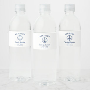 Nautic Anchor Family Wiedersehen Navy Blue & White Wasserflaschenetikett