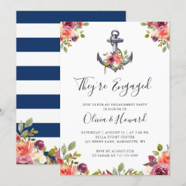 Nautic Anchor Floral Navy Blue Engagement Party Einladung