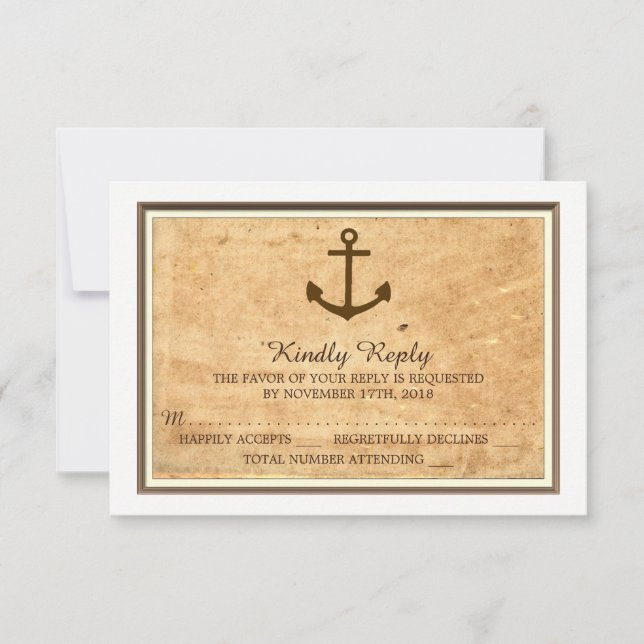 Nautic Anchor Gerahmt Vintag Paper Wedding RSVP (Vorderseite)