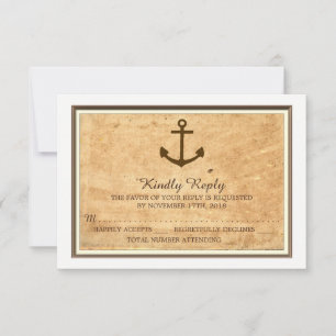 Nautic Anchor Gerahmt Vintag Paper Wedding RSVP Karte