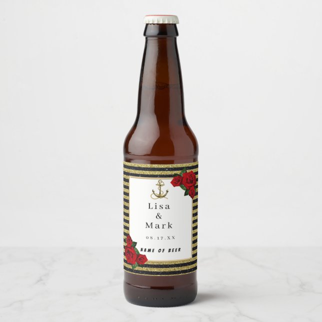 Nautic Anchor Gold Black Stripes Beer Labels Bierflaschenetikett (Vorderseite)
