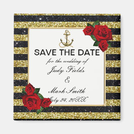 Nautic Anchor Gold Black Stripes Save the Date Magnet