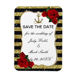 Nautic Anchor Gold Black Stripes Save the Date Magnet