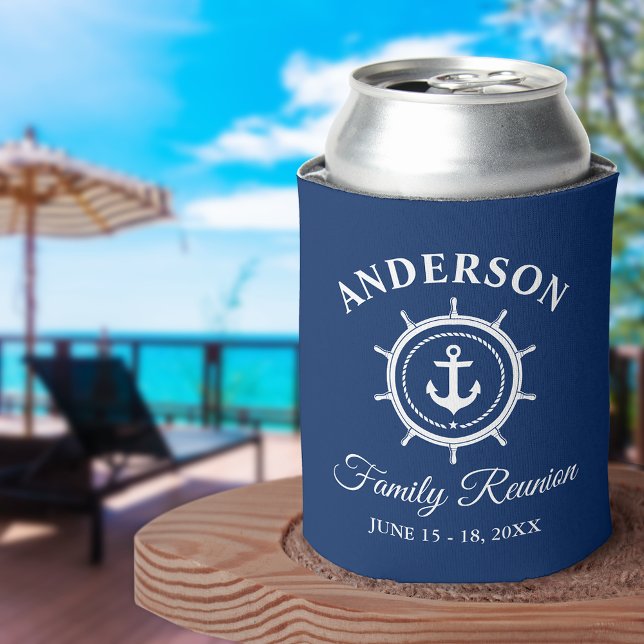 Nautic Anchor Helm Family Wiedersehen Navy Blue Dosenkühler (Customize to change text size or text style.)