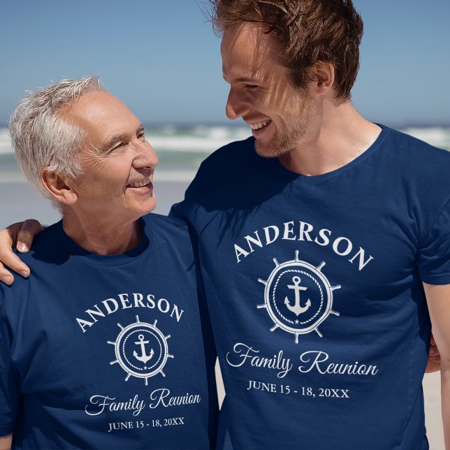 Nautic Anchor Helm Family Wiedersehen Navy Blue T-Shirt (Customize to change text size. Choose from a variety of shirt colors and styles.)