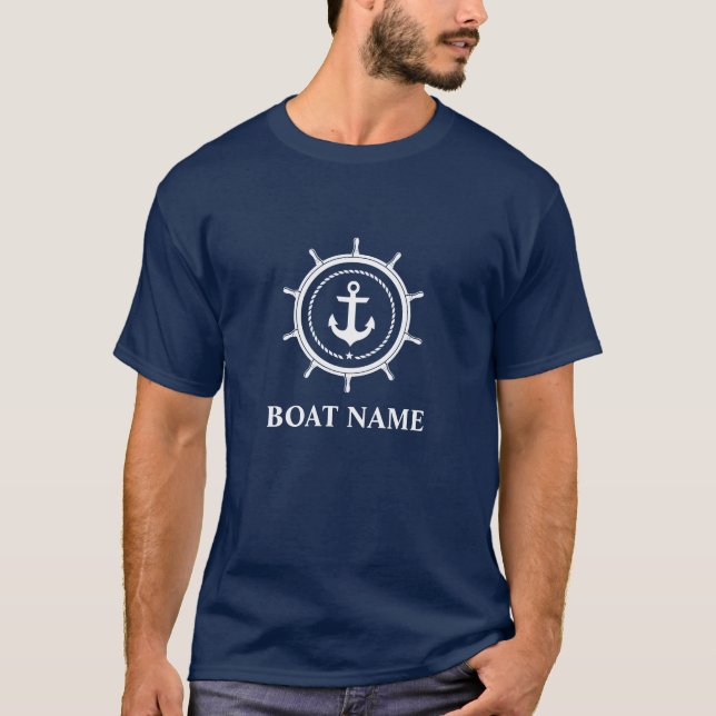 Nautic Anchor Helm Rope Star Boat Name Blue T-Shirt (Vorderseite)