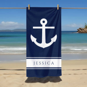 Nautic Anchor Individuelle Name Navy Blue Strandtuch