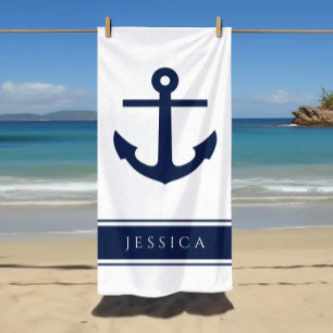 Nautic Anchor Individuelle Name Powder Blue Strandtuch