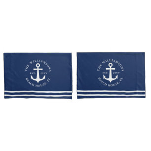 Nautic Anchor Light Navy Blue und White Kissenbezug