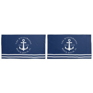 Nautic Anchor Light Navy Blue White King Size Kissenbezug