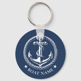 Nautic Anchor Logo Navy Blue Boat Name Schlüsselanhänger