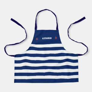 Nautic Anchor Marine Navy Blue White Stripes Apr Schürze