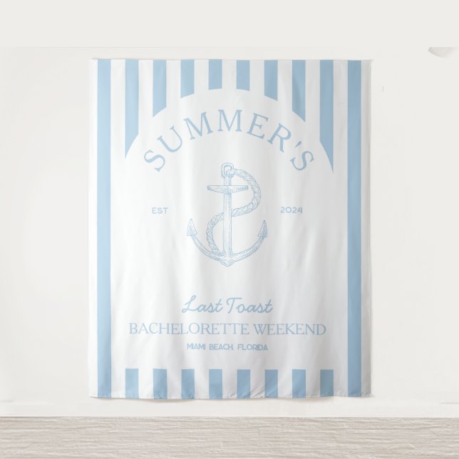 Nautic Anchor Modern Blue Bachelorette Banner Wandteppich (Vorderseite)