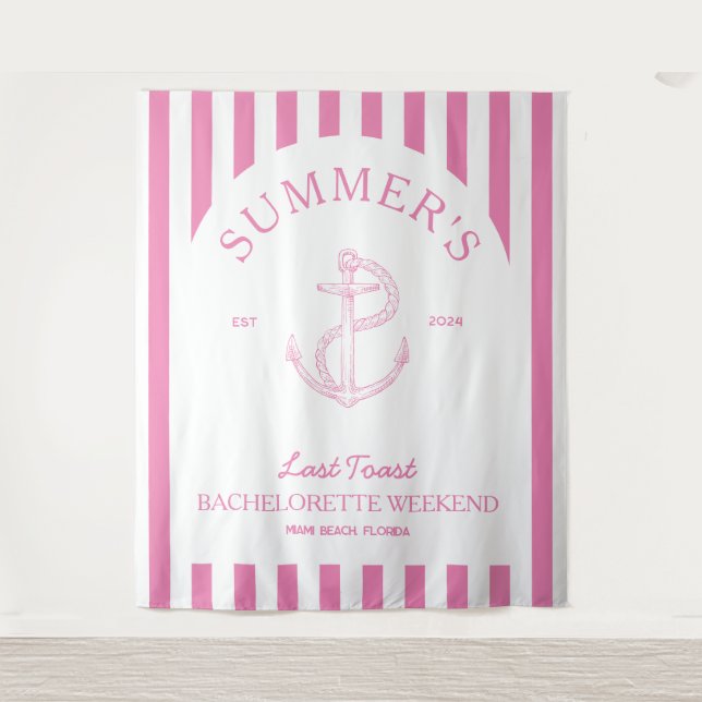 Nautic Anchor Moderne rosa Bachelorette Party Wandteppich (Vorderseite)