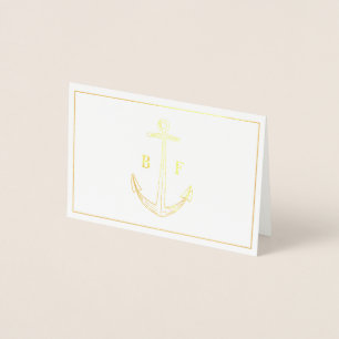 Nautic Anchor Monogram Dankeschön Note Card Folienkarte